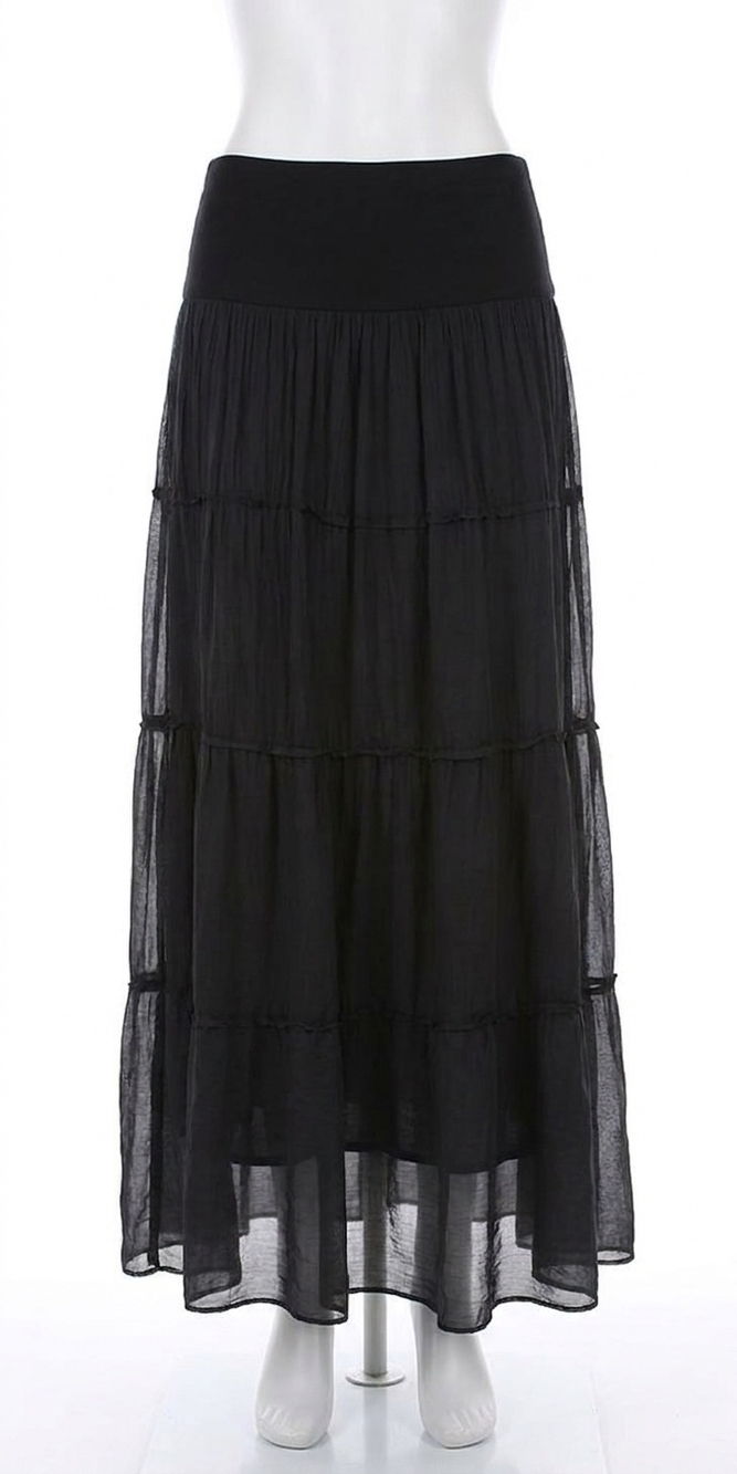 NEW GIGI MODA solima long tiered maxi skirt in charcoal